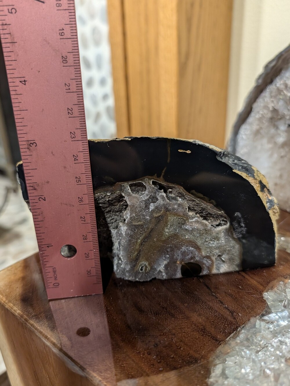 Agate Geode Sections Set of 3 Naturally Colored Black, Gold, Silver & Iridescent - Picture 13 of 14